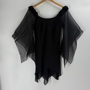 Donna Morgan black tunic sheer butterfly sleeves gothic romantic whimsigoth